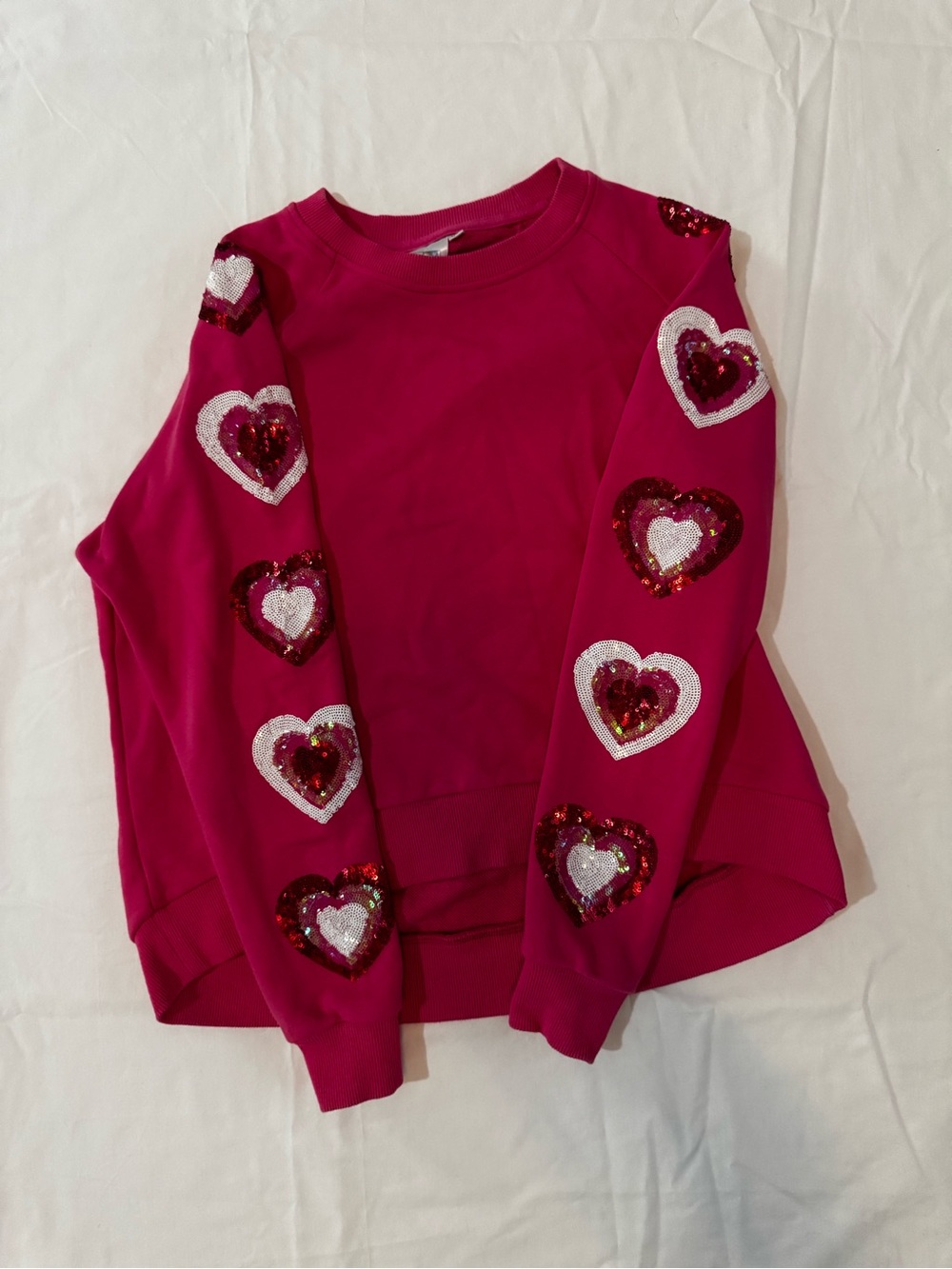 Queen of Sparkles Pink Barbiecore Valentines Sequin Heart Sweatshirt XS